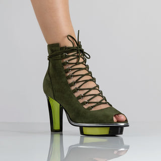 SAPHIRIS grüne Peeptoes Stiefeletten