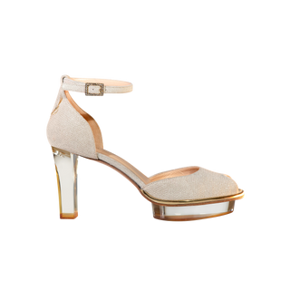 Goldene / beige Riemchenpumps mit Stickerei als Dirndlschuhe