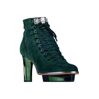Grüne, smaragdgrüne, dunkelgrüne Dirndl-Stiefeletten für Damen mit transparentem Absatz von der Marke "Cinderella's by Marcela"
