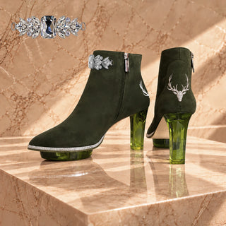 SAPHIRIS grüne Stiefeletten, Dirndlschuhe