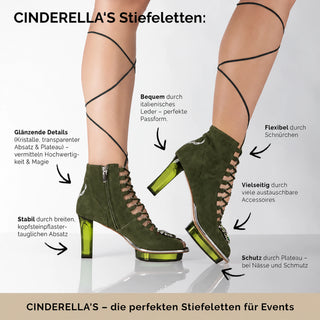 SAPHIRIS grüne Peeptoes Stiefeletten