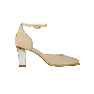  Pumps für Damen aus Leder in beige mit gold zum Abendkleid oder Dirndl