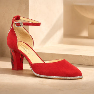 Rote bequem Dirndlschuhe aus Leder für Damen