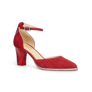 Pumps für Damen aus Wild-Leder in rot mit silber zum Dirndl oder Tracht