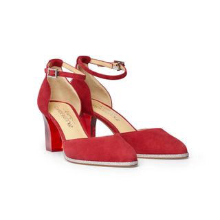 Pumps für Damen aus Wild-Leder in rot mit silber zum Dirndl oder Tracht