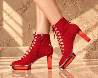 RUBIS Peeptoes Stiefeletten Dirndlchuhe rot