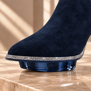 MARINAS blaue Stiefeletten mit silber, Dirndlschuhe