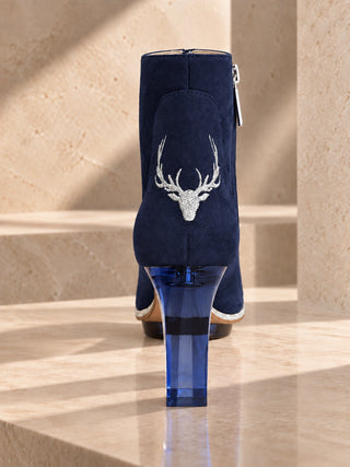 MARINAS Peeptoes Stiefeletten Dirndlschuhe dunkelblau