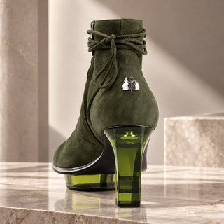 SAPHIRIS grüne Peeptoes Stiefeletten