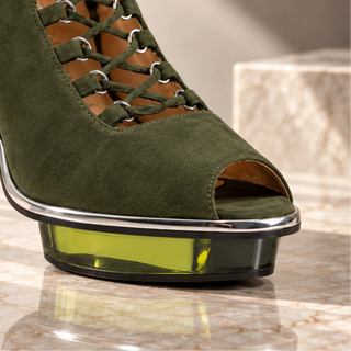 SAPHIRIS grüne Peeptoes Stiefeletten