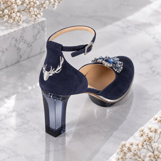 MARINAS Closetoes Riemchenpumps Dirndlschuhe dunkelblau