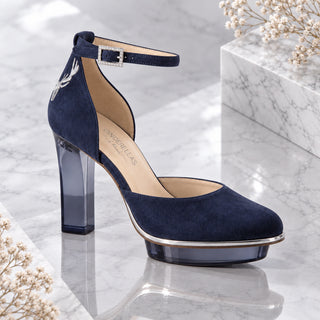 MARINAS Closetoes Riemchenpumps Dirndlschuhe dunkelblau
