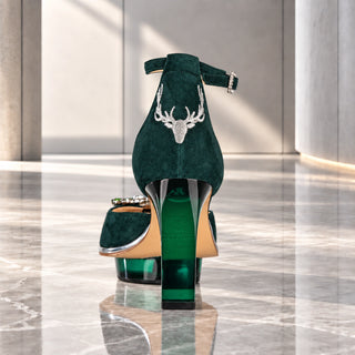 SMARAGDIS Peeptoes Riemchenpumps Dirndlschuhe smaragdgrün