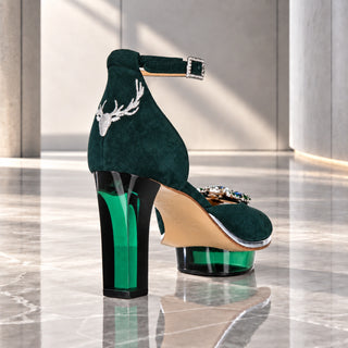 SMARAGDIS Peeptoes Riemchenpumps Dirndlschuhe smaragdgrün