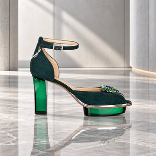 SMARAGDIS Peeptoes Riemchenpumps Dirndlschuhe smaragdgrün