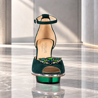 SMARAGDIS Peeptoes Riemchenpumps Dirndlschuhe smaragdgrün