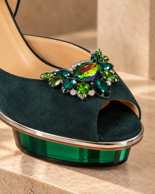 SMARAGDIS Peeptoes Riemchenpumps Dirndlschuhe smaragdgrün