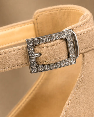 Pumps für Damen in taupe aus Wild-Leder mit transparentem Absatz und Riemchen zum dirndl oder Abendkleid 