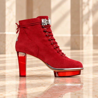 RUBIS rote Stiefeletten inkl. Schuh-Schmuck, Dirndlschuhe