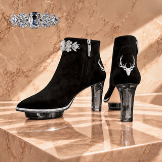 NOIRS schwarze Stiefeletten mit silber, Dirndlschuhe